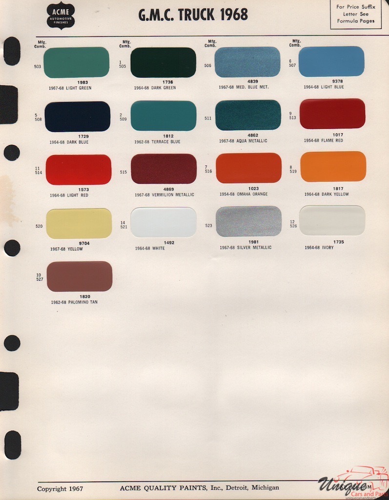 1968 GMC Paint Charts Acme